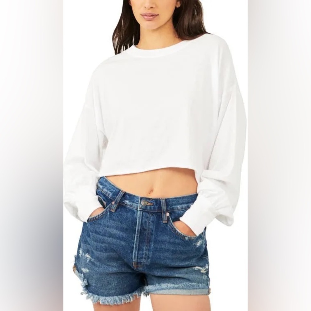 Free People We The Free Denver Cropped Long Sleeve Cotton Top White size large